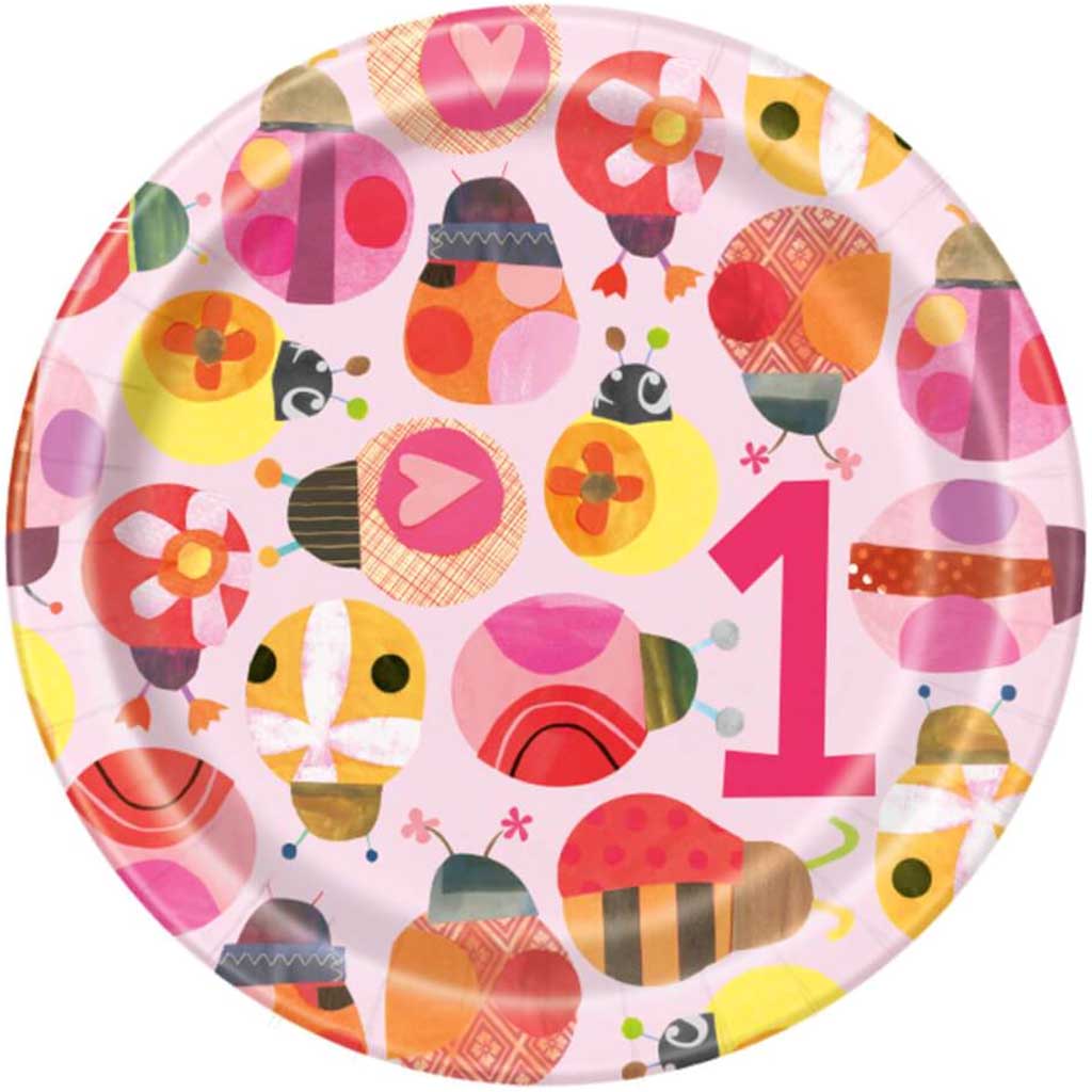 Ladybug 1st Birthday Round Dessert Plates 7in 8ct