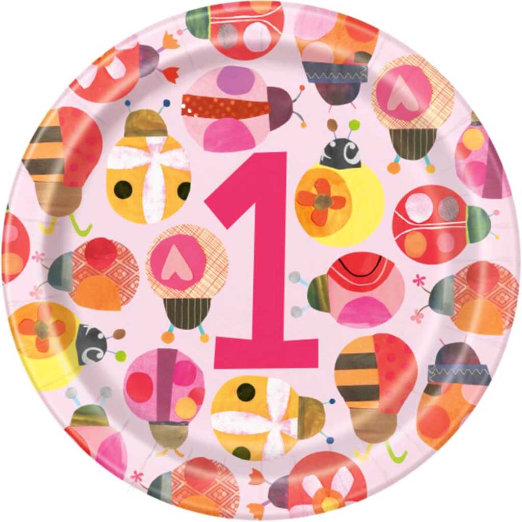 Ladybug 1st Birthday Round Dinner Plates 9in 8ct