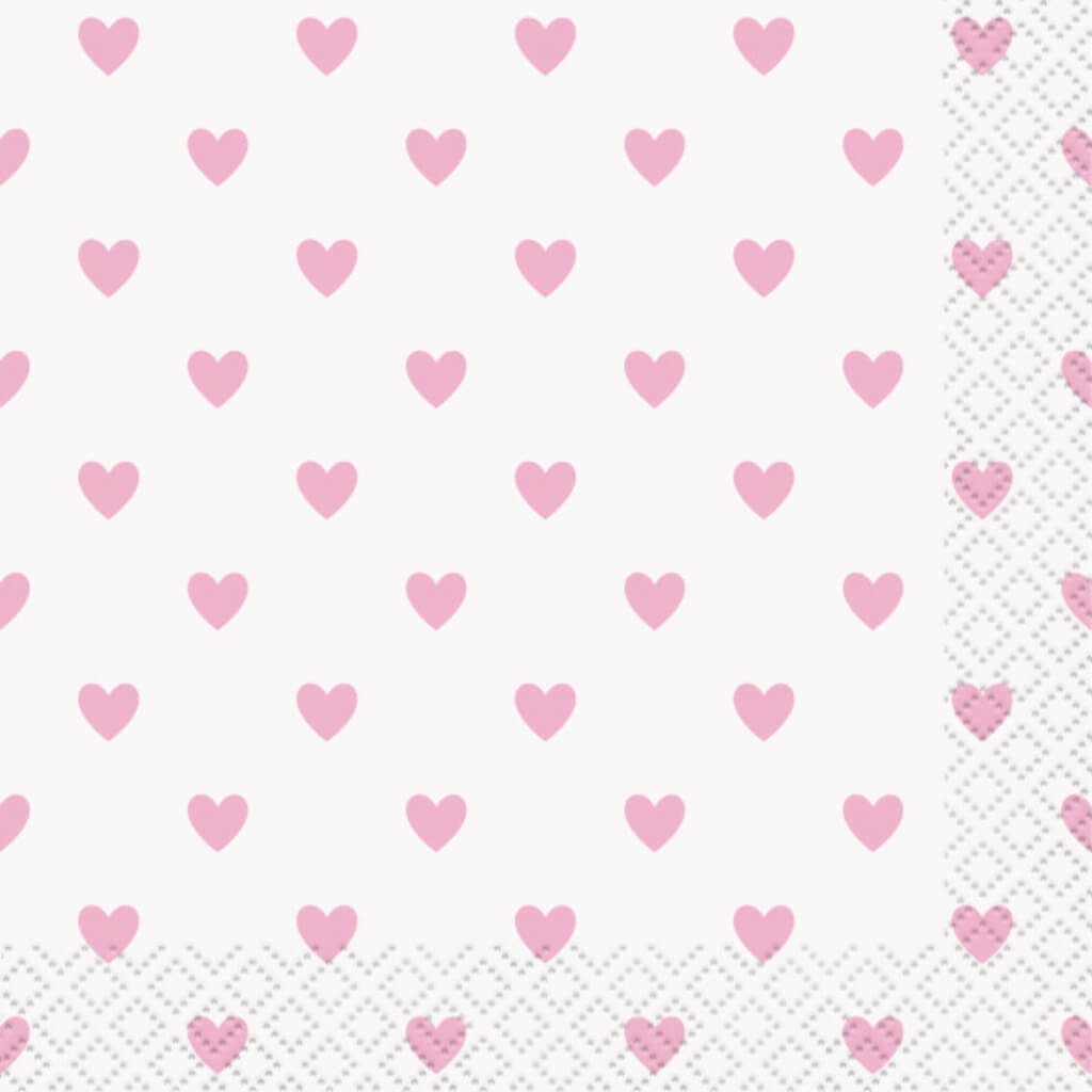 Pink Hearts Baby Shower Beverage Napkins 16ct