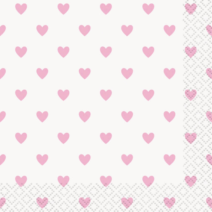 Pink Hearts Baby Shower Beverage Napkins 16ct