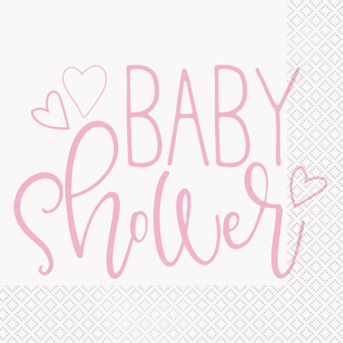 Pink Hearts Luncheon Napkins Baby Shower Party 16ct