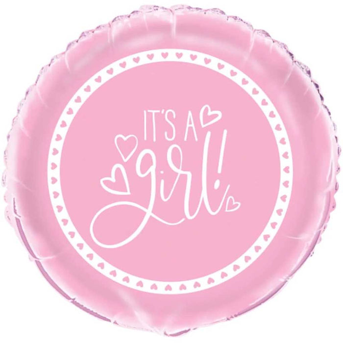 Pink Hearts Baby Shower Round Foil Balloon 18in