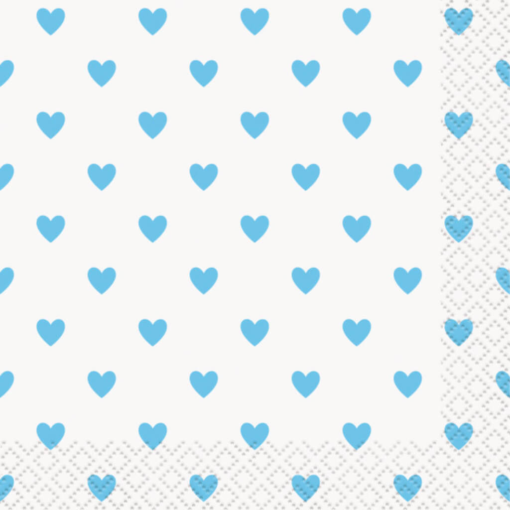 Blue Hearts Baby Shower Beverage Napkins 16ct