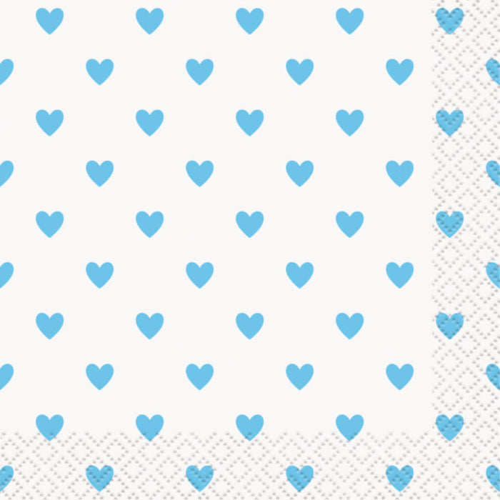 Blue Hearts Baby Shower Beverage Napkins 16ct