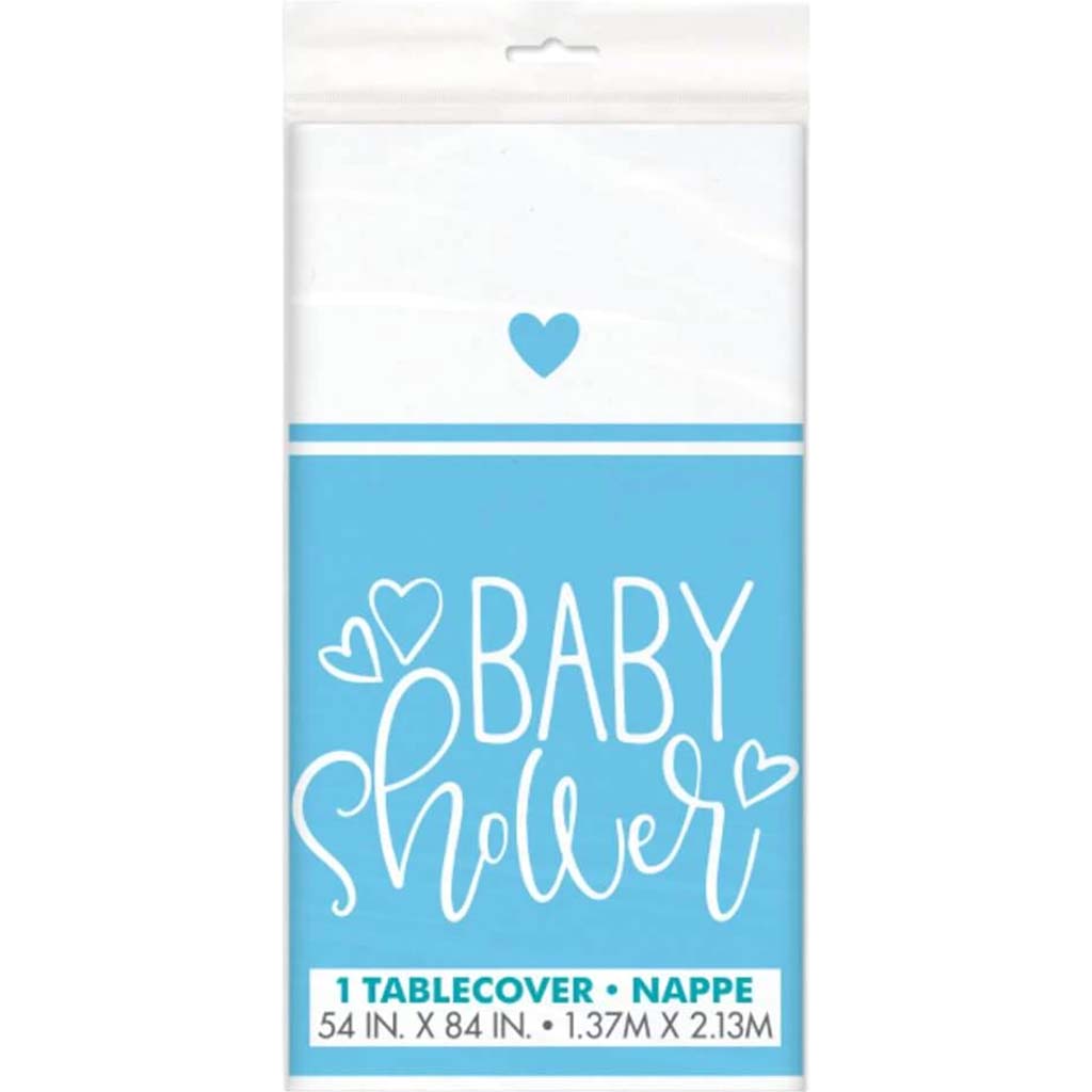 Blue Hearts Baby Shower Rectangular Plastic Table Cover 54in x 84in