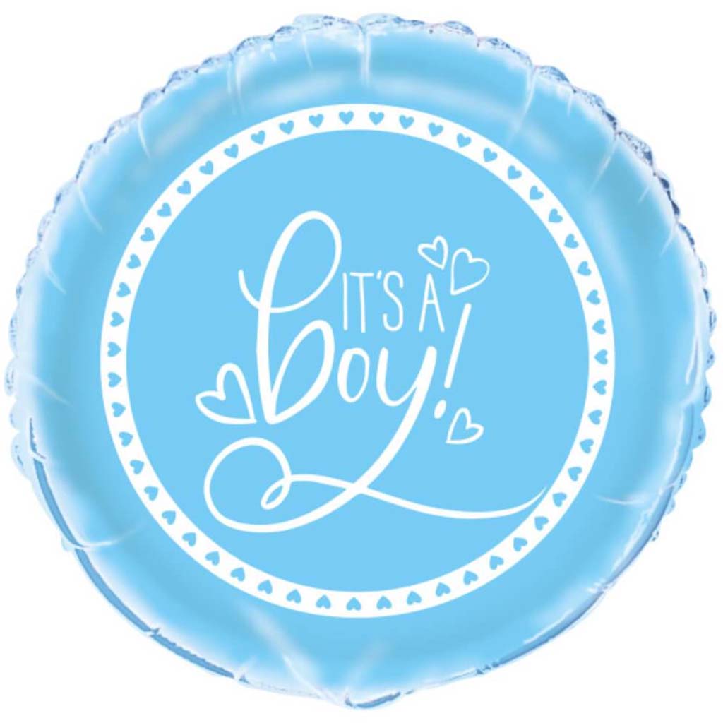 Blue Hearts Baby Shower Round Foil Balloon 18in