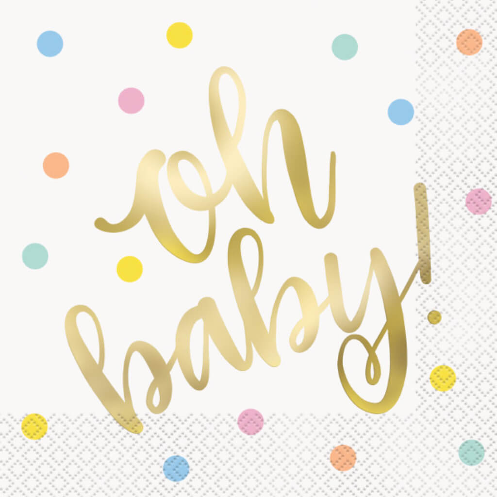 Oh Baby Gold Baby Shower Luncheon Napkins 16ct