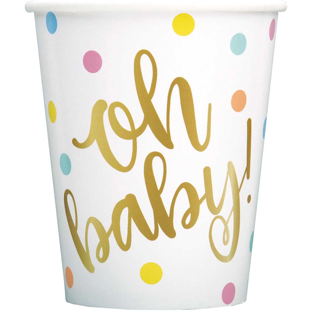 Oh Baby Gold Baby Shower Paper Cups 9oz 8ct