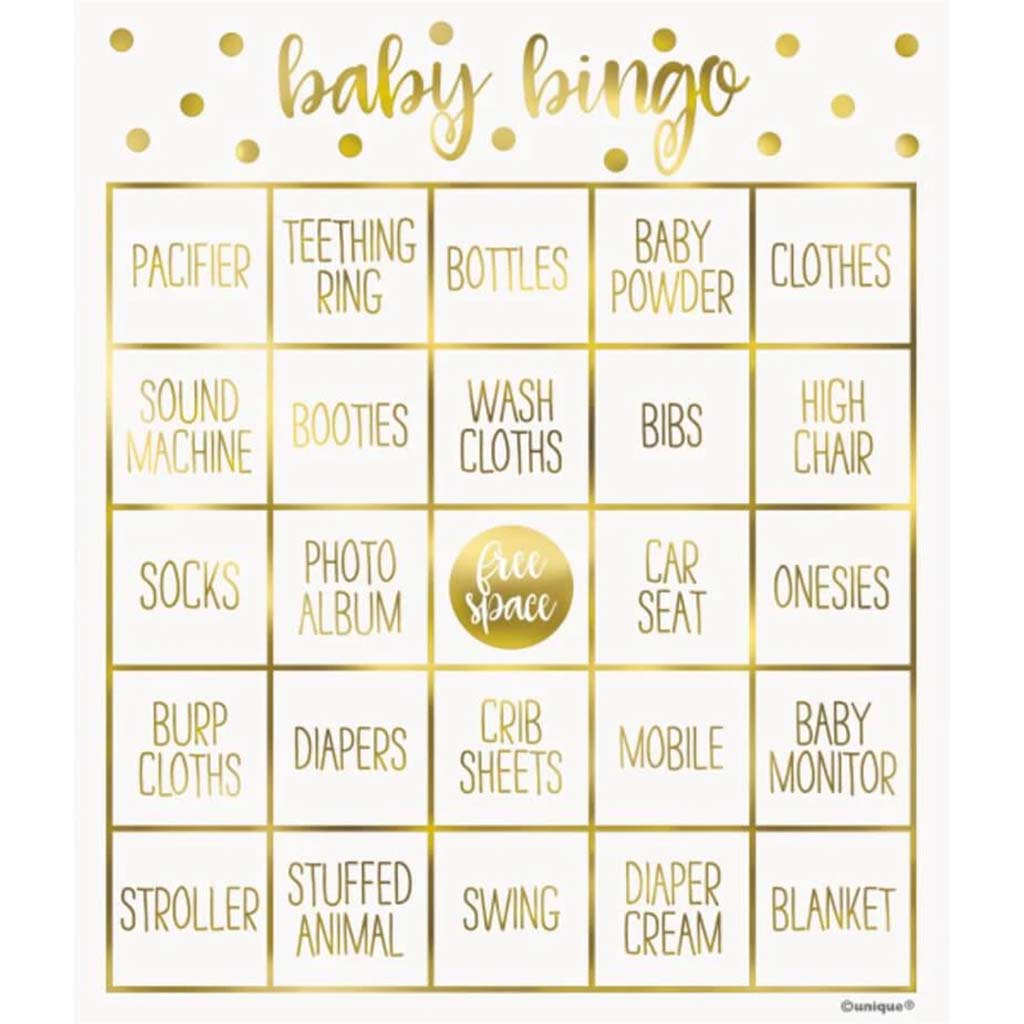 Gold Baby Shower Bingo Kit Foil Stamped 8ct