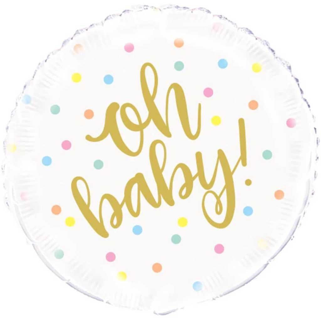 Oh Baby Gold Baby Shower Round Foil Balloon 18in