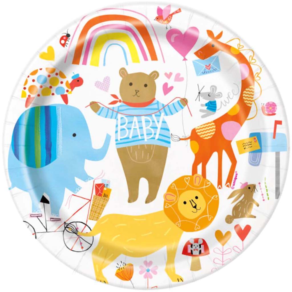 Zoo Baby Shower Round Dessert Plates 7in 8ct