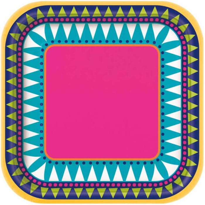Boho Fiesta Square Dessert Plates 7in 10ct