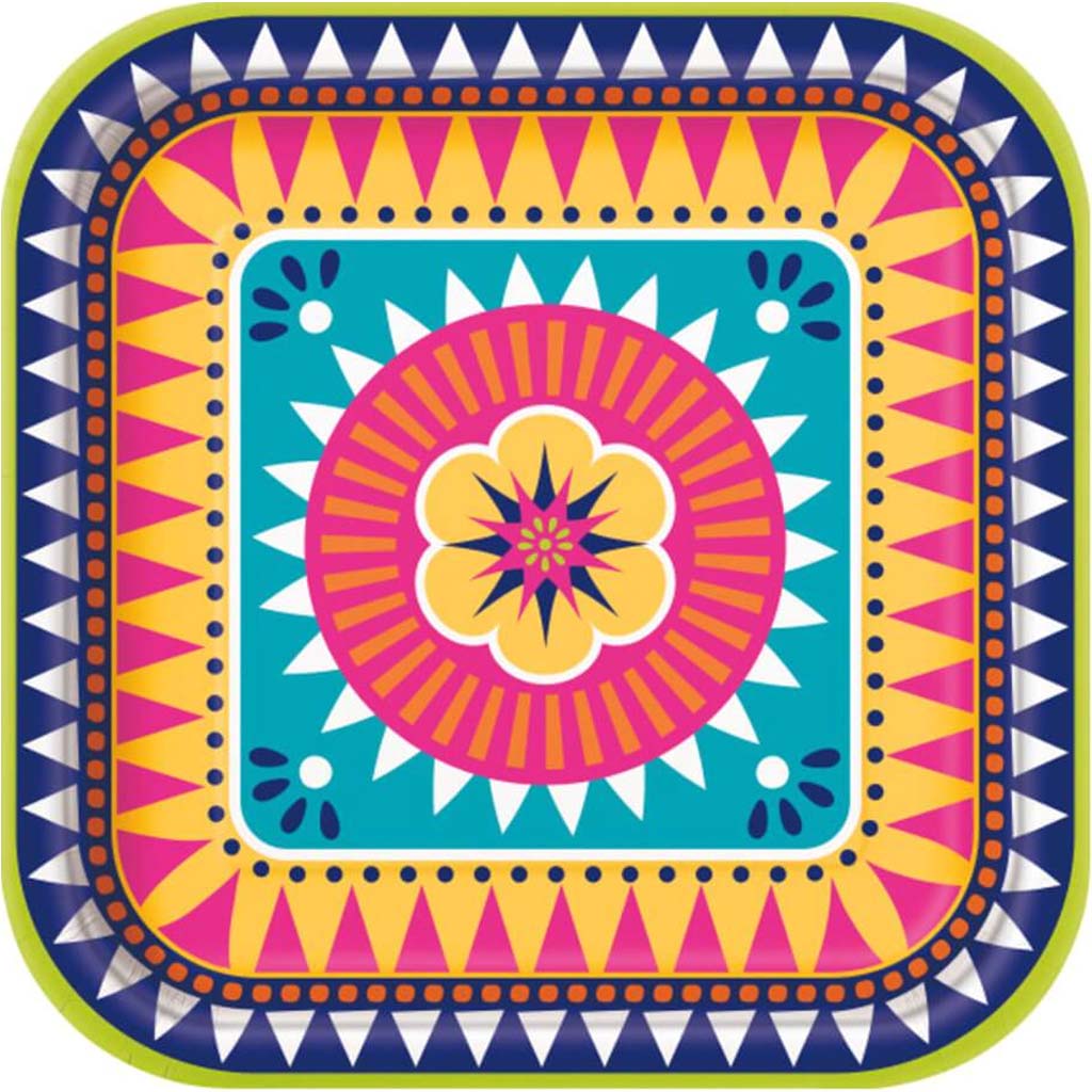 Boho Fiesta Square Dinner Plates 9in 8ct