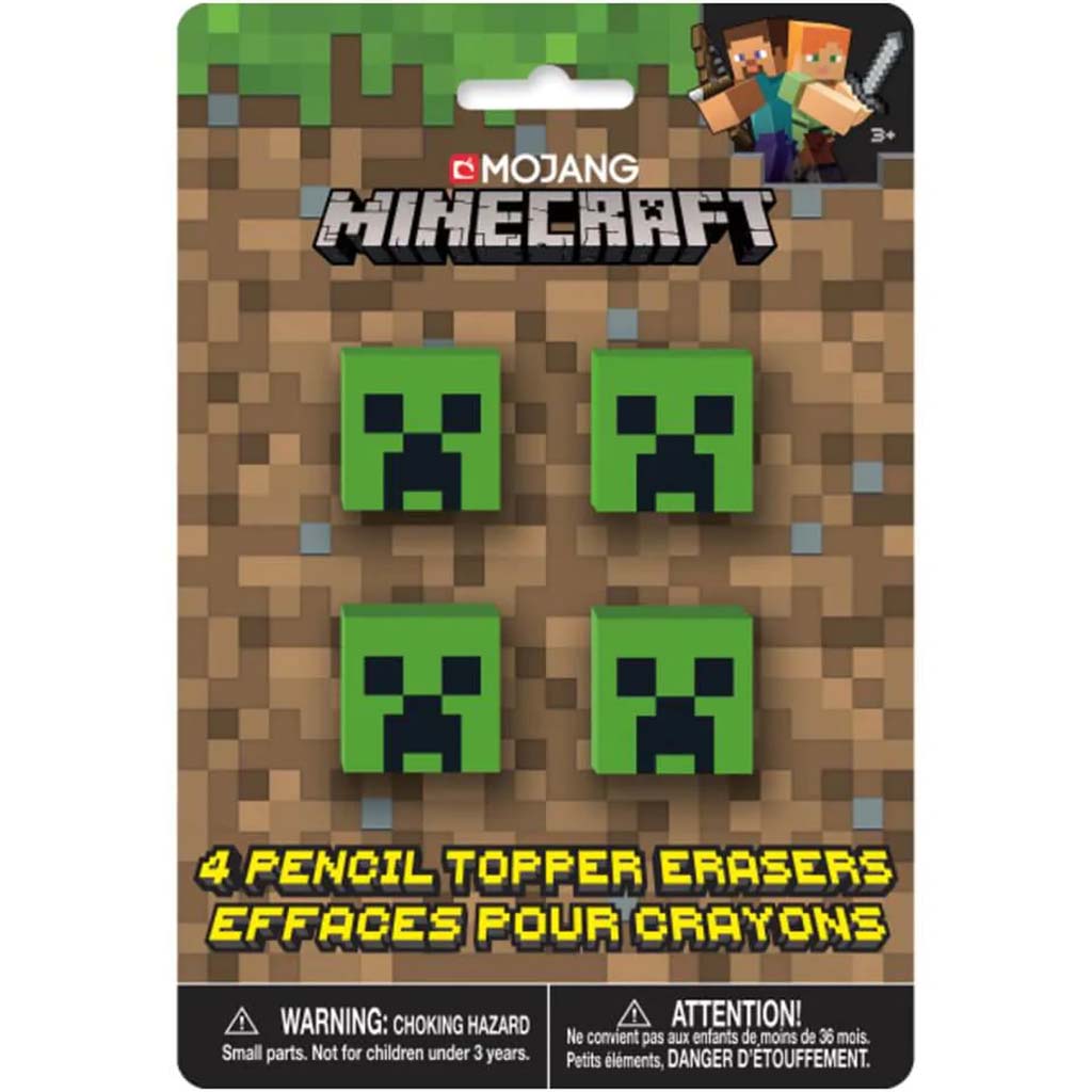 Minecraft Pencil Top Erasers 4ct