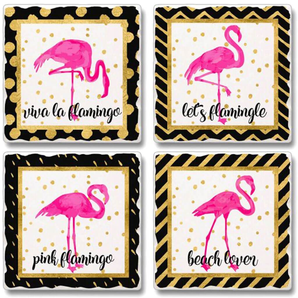 Coaster Set Let's Flamingle 4pk Asst