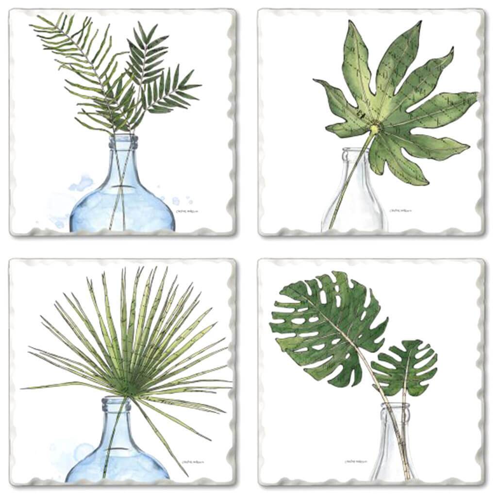 Coaster Set Palm in Jar 4pc Assorted