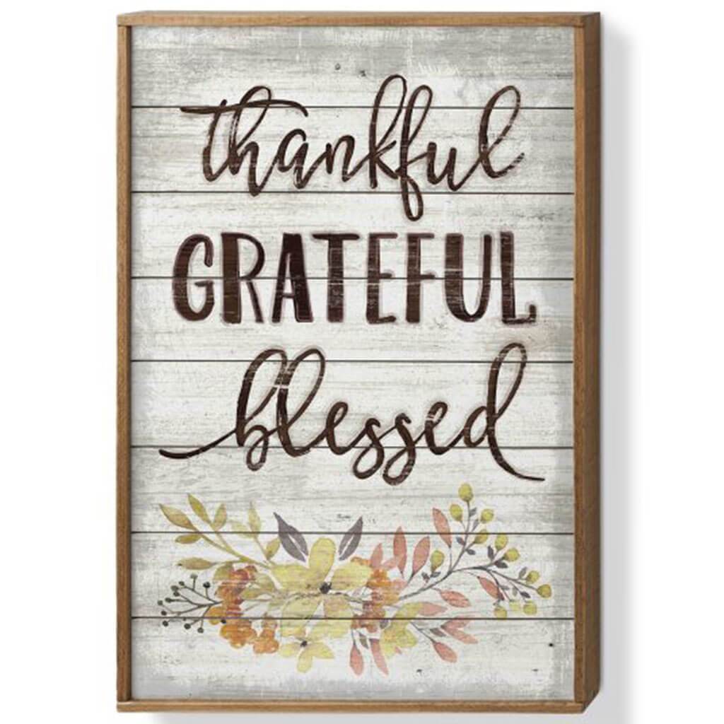 Thankful Grateful Blessed Framed Sign 16in X 24in