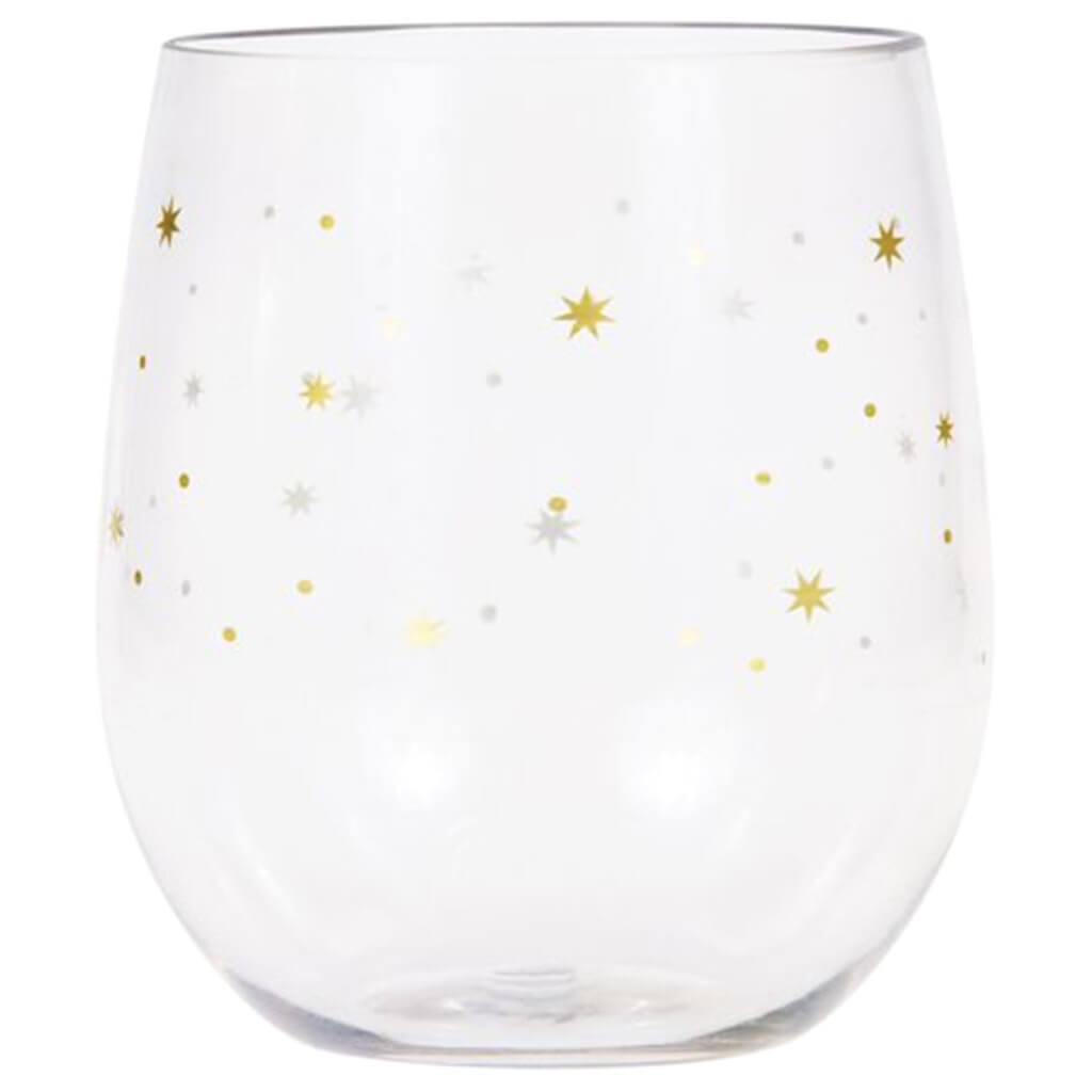 Gold Stars Plastic Stemless Wine Glasses 14oz