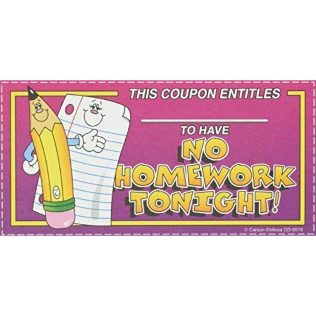 No Homework Tonight Coupon Awards &amp; Certificates