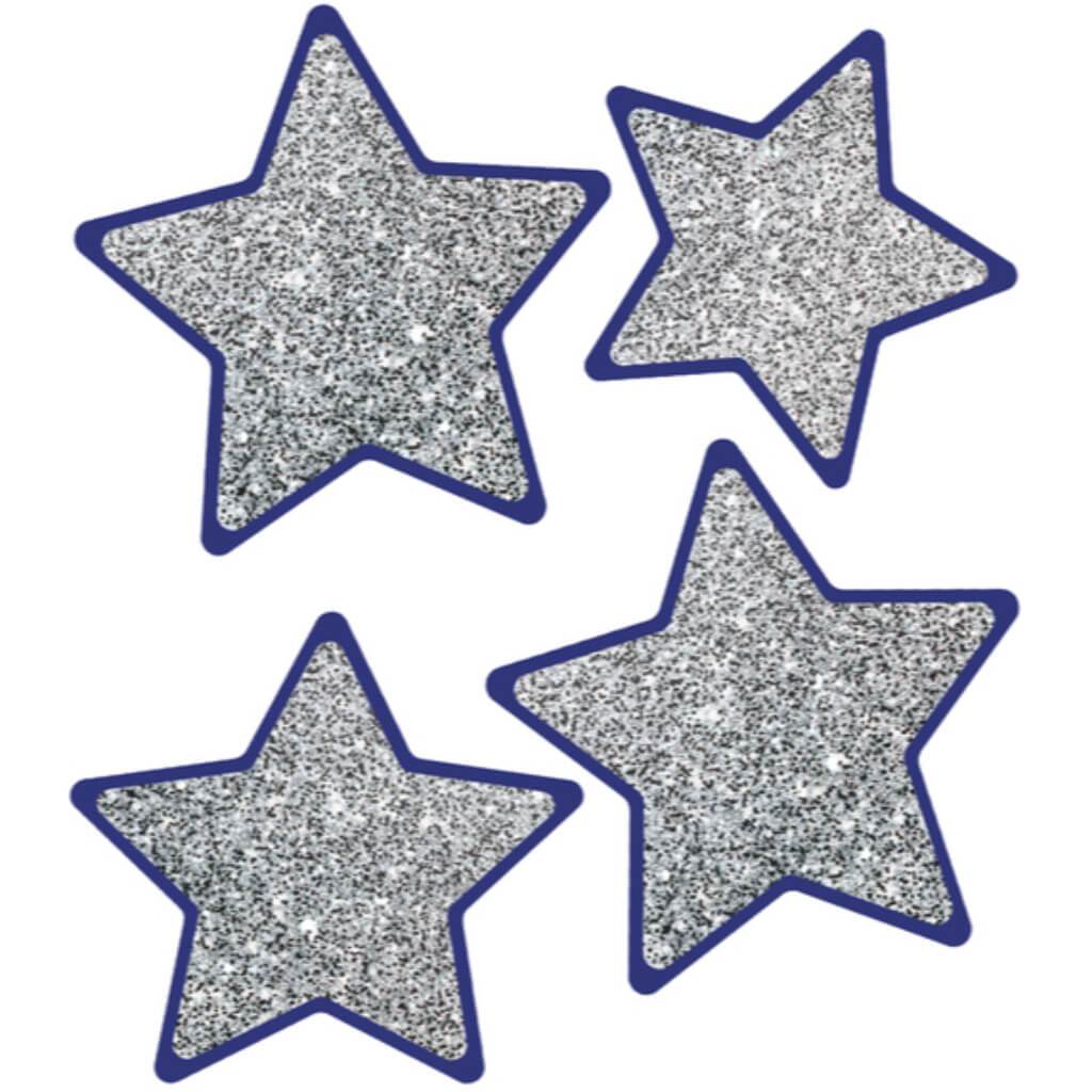 Sparkle Shine Solid Silver Glitter Stars Cut-Outs