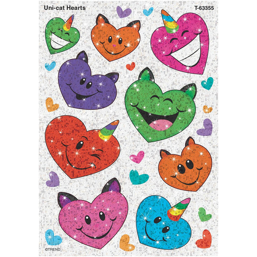 Uni-cat Hearts Sparkle Stickers