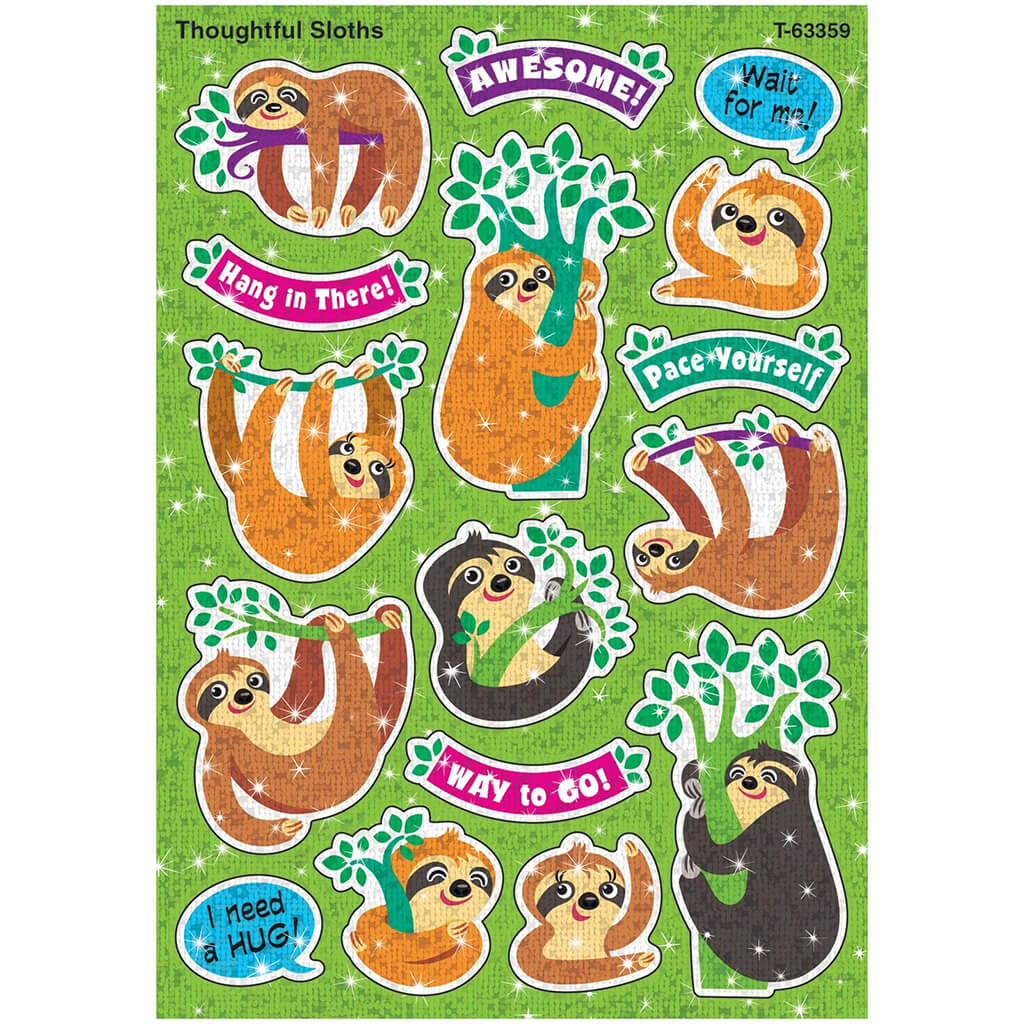 Thoughtful Sloths Sparkle Stickers