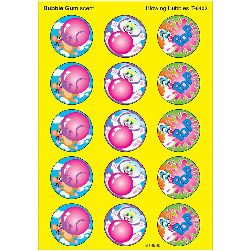Blowing Bubbles, Bubblegum scent Scratch 'n Sniff Stinky Stickers