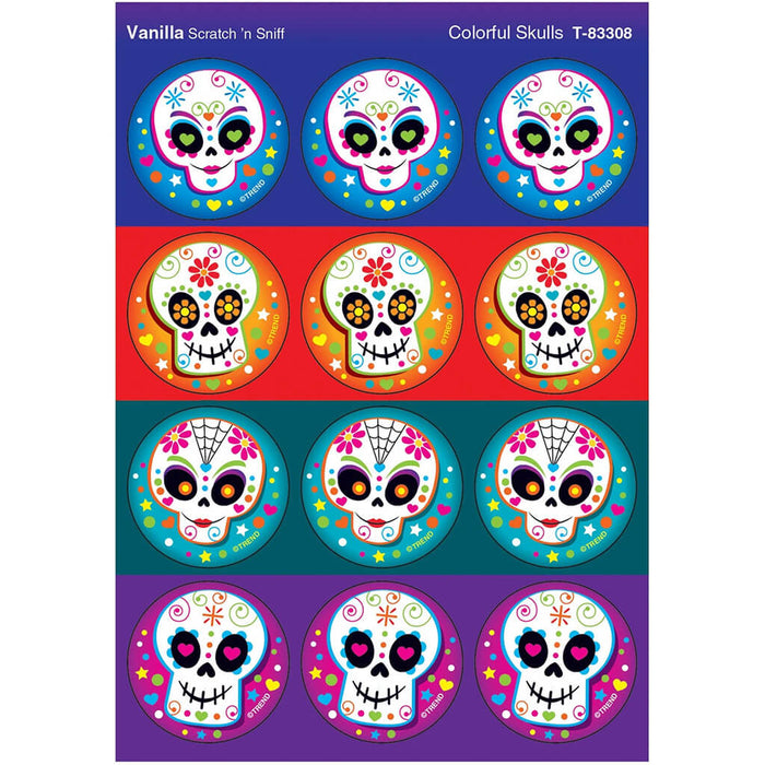 Colorful Skulls, Vanilla scent Scratch 'n Sniff Stinky Stickers