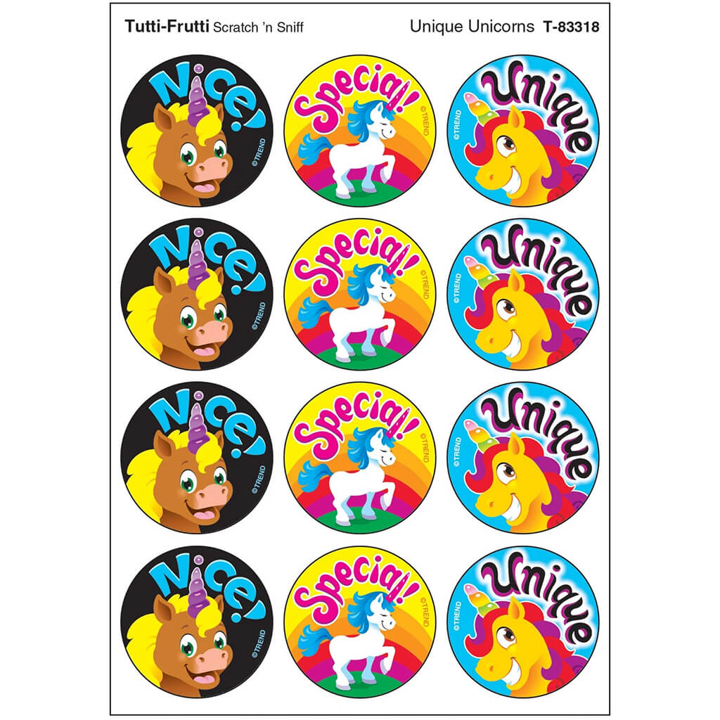 Unique Unicorns, Tutti-Frutti scent Scratch &#39;n Sniff Stinky Stickers