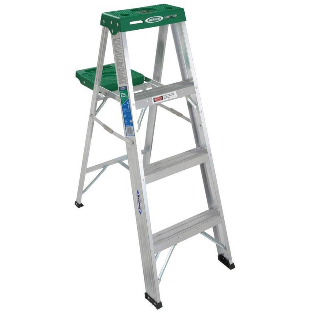 WERNER Step Ladder, 225lb Weight Capacity, 3-Step, Aluminum