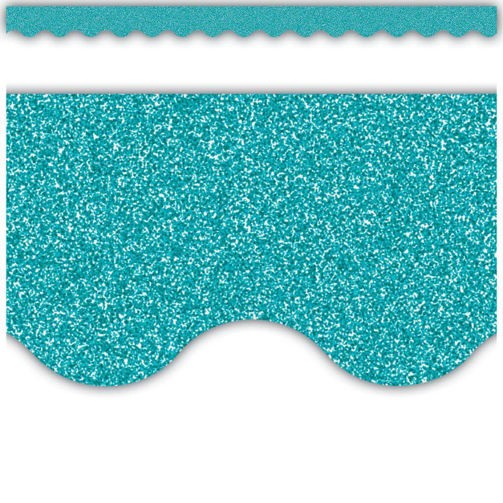 Scalloped Border Trim Teal Glitz