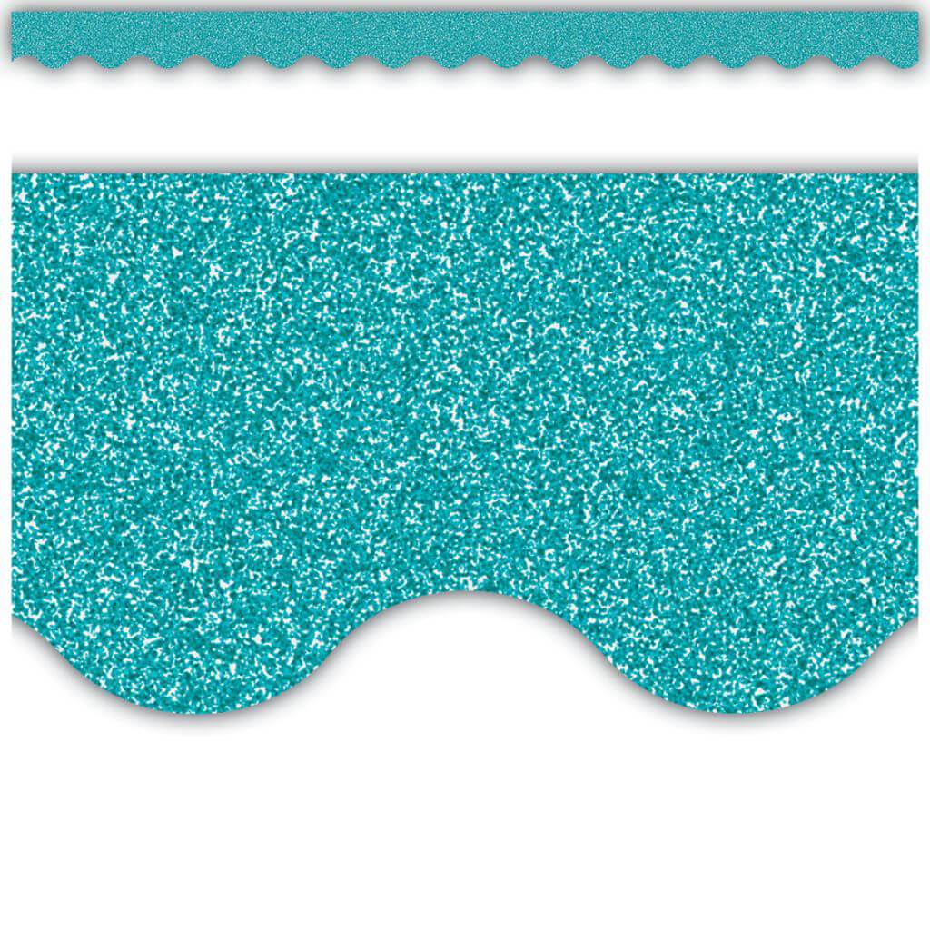 Scalloped Border Trim Teal Glitz