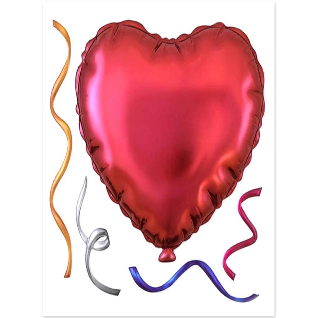 Balloon Blast Wall Stickers Heart 7.1in x 6.88in Red