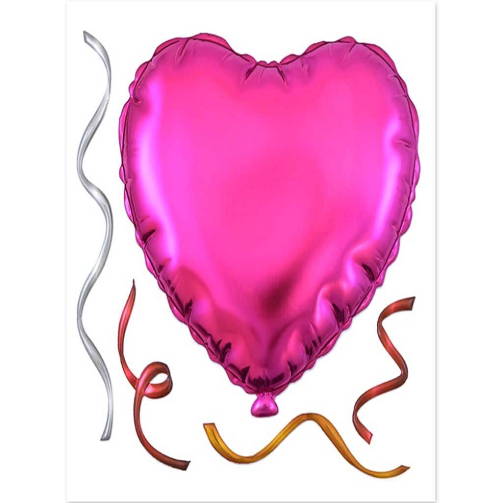 Balloon Blast Wall Stickers Heart 7.1in x 6.88in Pink