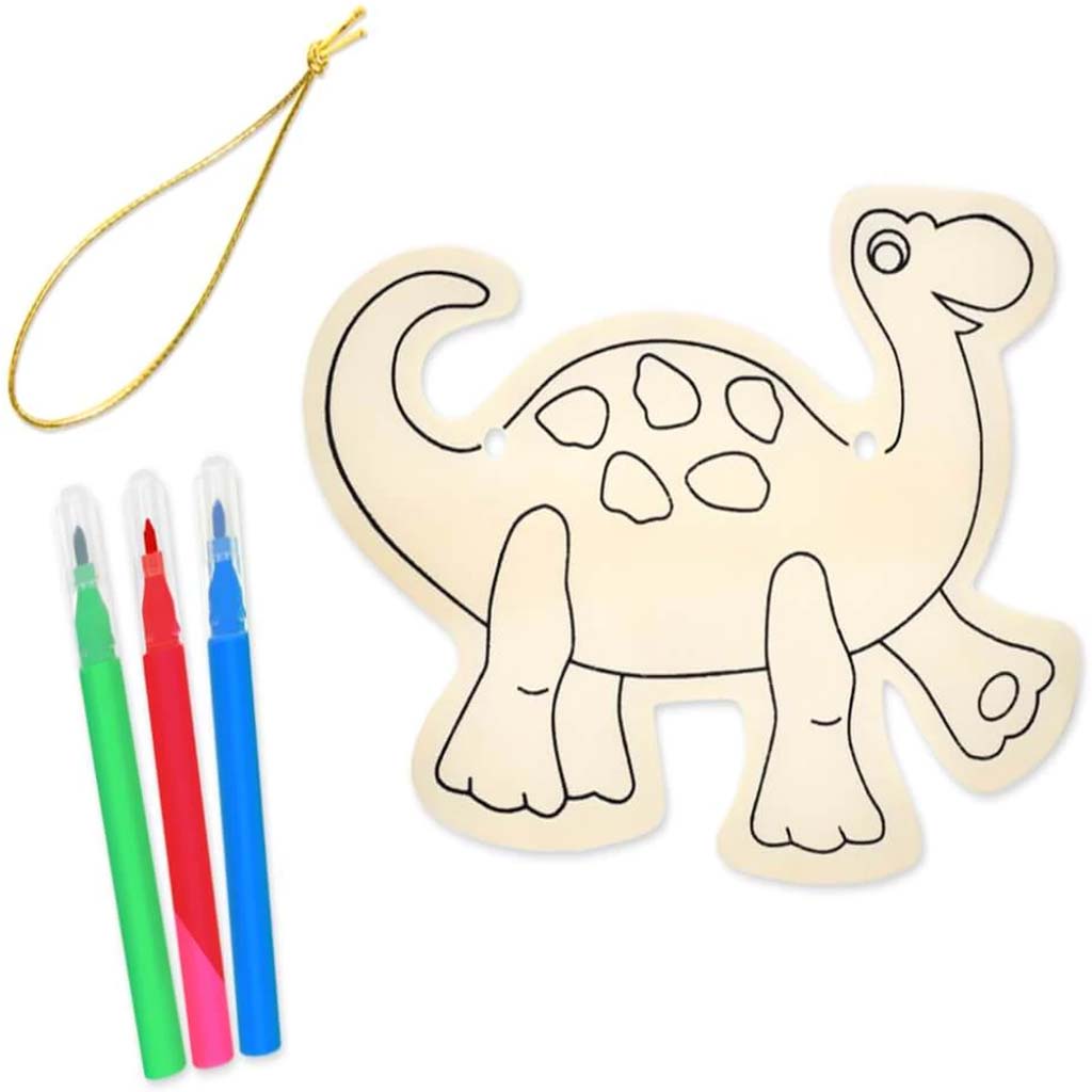 DIY Wood Ornament Kit Dinosaur with 3 Mini Felt Markers