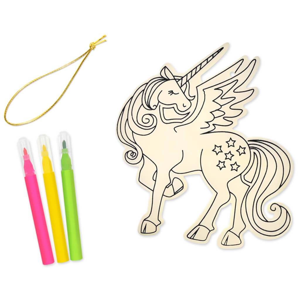 DIY Wood Ornament Kit Unicorn with 3 Mini Felt Markers