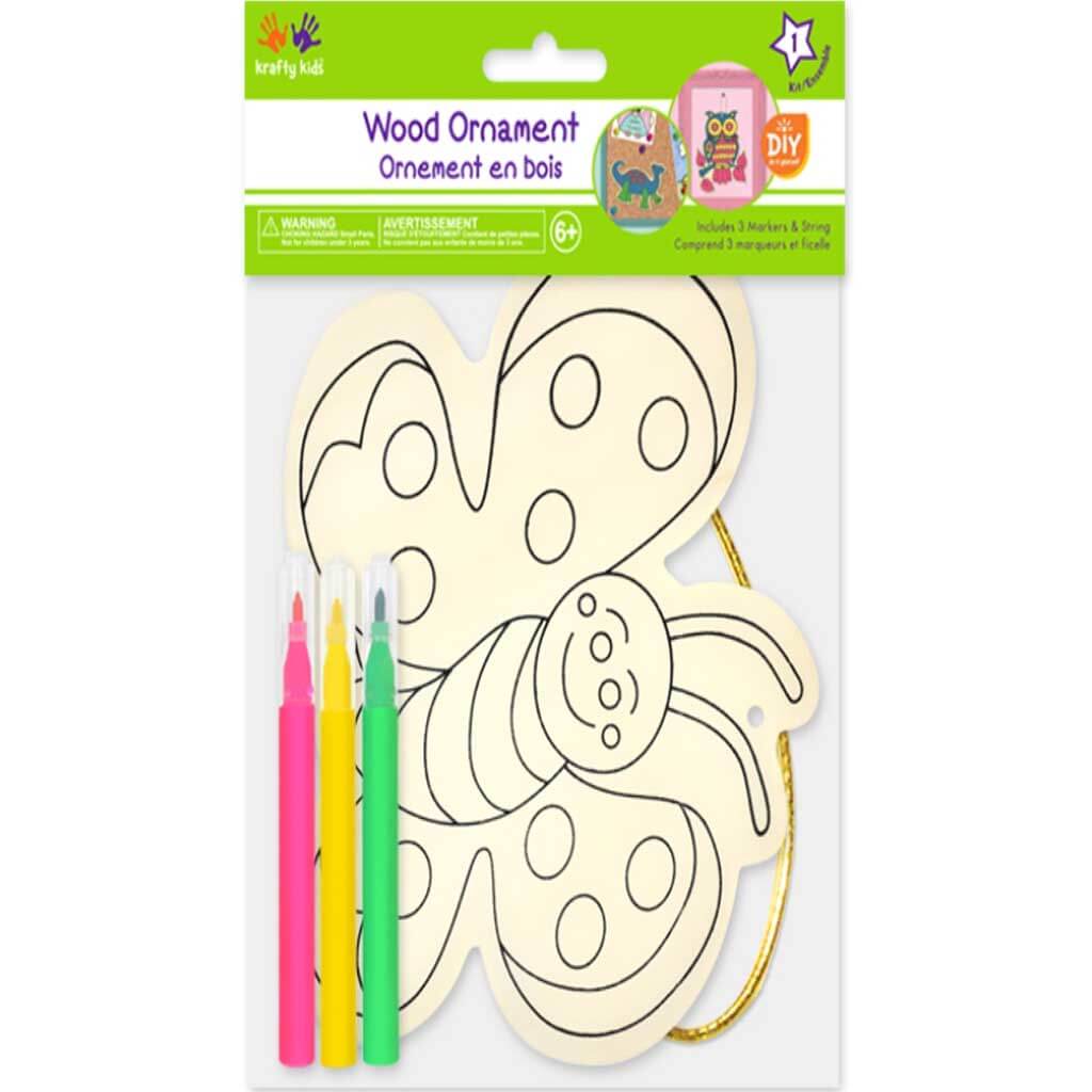 DIY Wood Ornament Kit Butterfly with 3 Mini Felt Marker