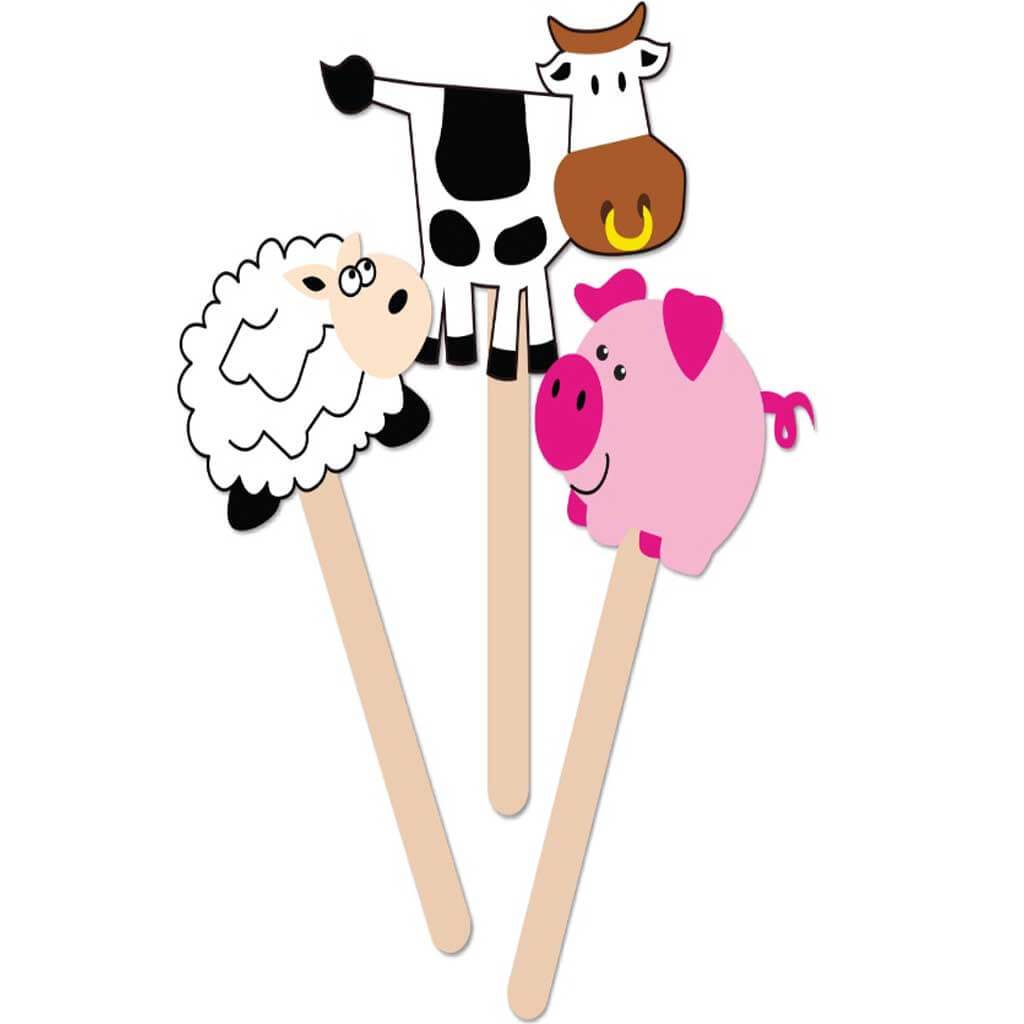 DIY Foam Character Stick L Puppets X3 Barnyard Pals