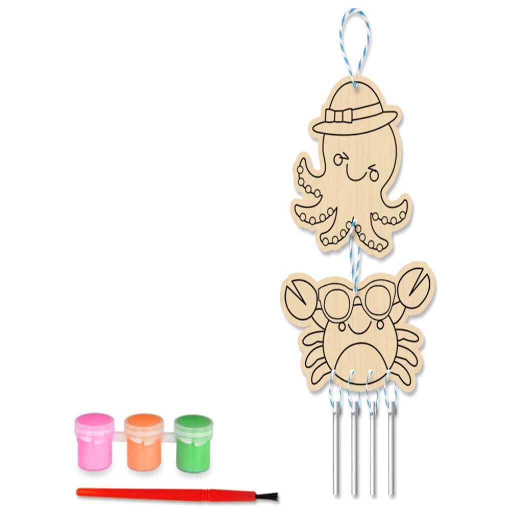 Diy Wood Wind Chime Kit Sea Pals with Paints &amp; Brush