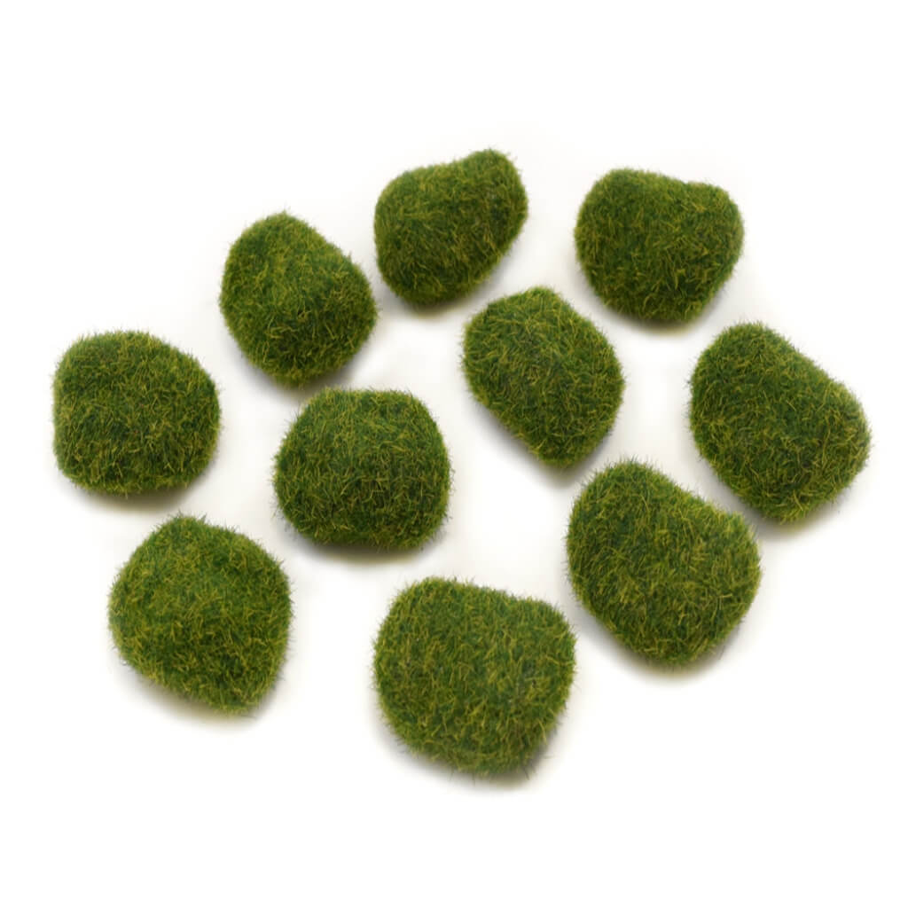 Floral Accessory: Mini Moss Stones Asst. Shapes x10 , 1.8in x 1.3in x 0.9in