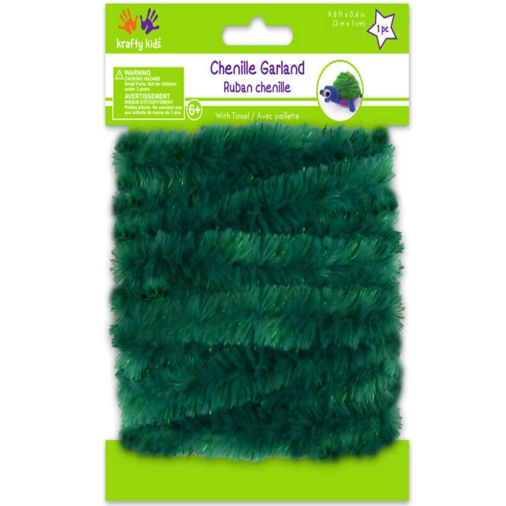 Chenille Garland with Tinsel 1cm x 3m Hunter Green