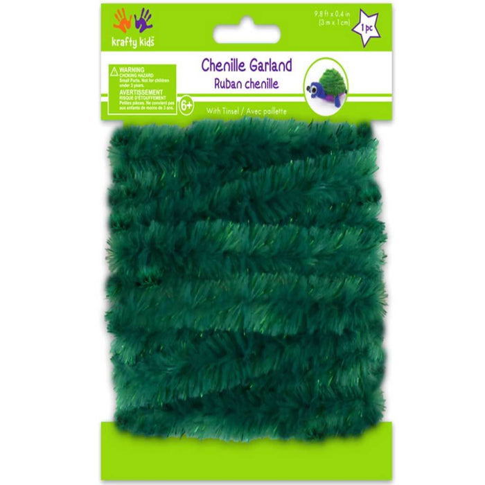 Chenille Garland with Tinsel 1cm x 3m Hunter Green