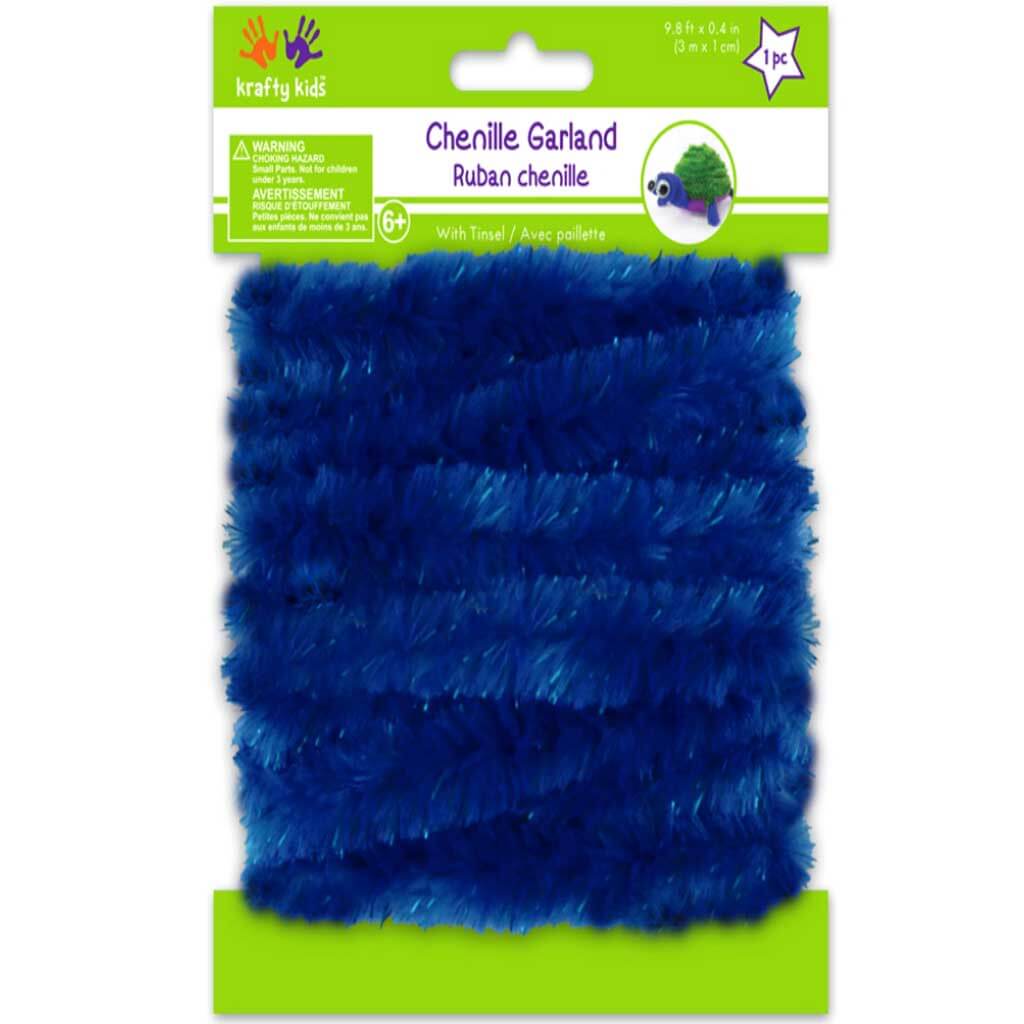 Chenille Garland With Tinsel .4in x 9.8ft Royal Blue