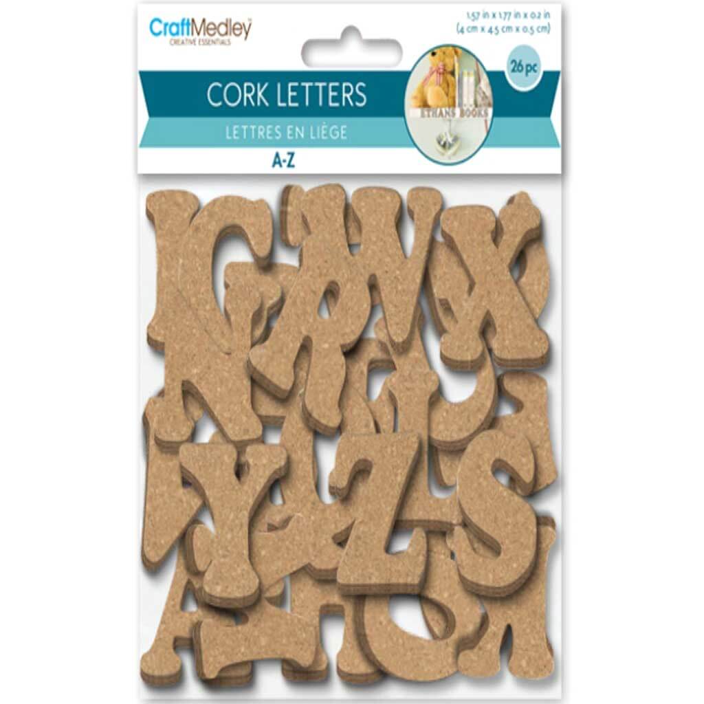 Cork Letters 26pc 4 x 4.5 x 0.5cm