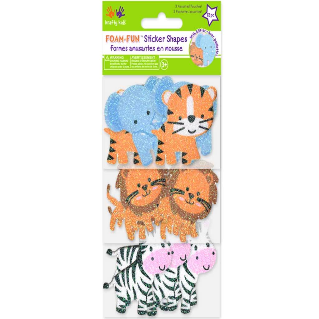 3D Foam-Fun Glitter Stickers Zoo Buddies