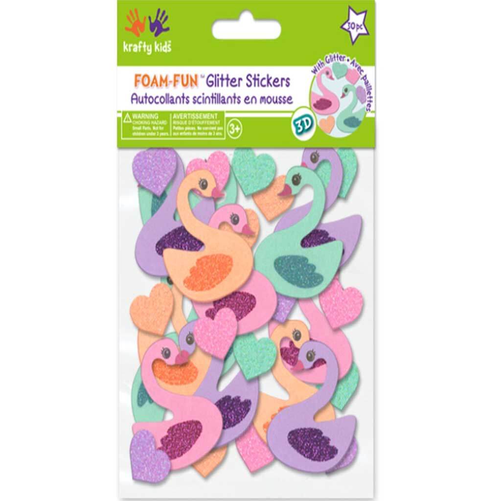 3D Foam-Fun Glitter Stickers Swans &amp; Hearts