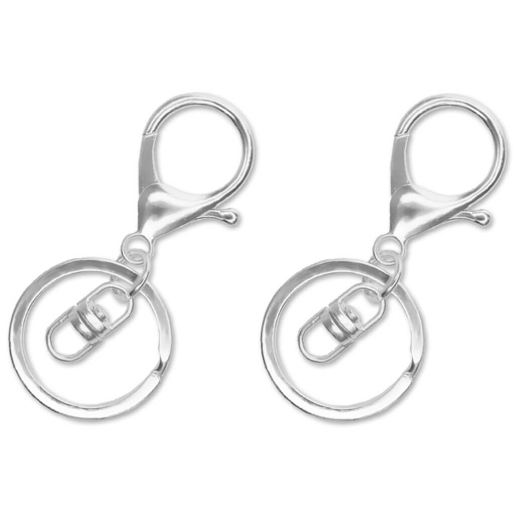 Key Ring Clip X2 with Swivel Ring 2.5in Silver