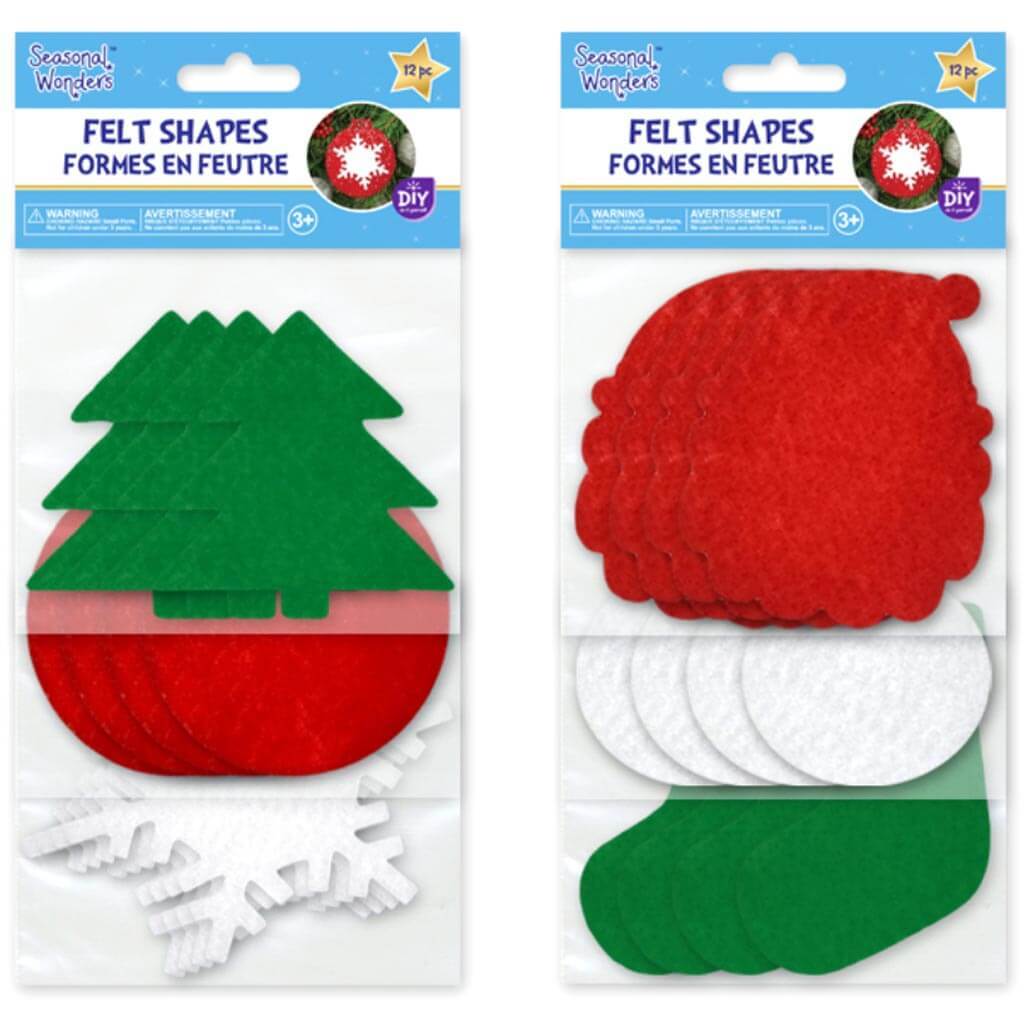 Felt Shapes x12 Assortment 3 Style and Colors Holiday Icons