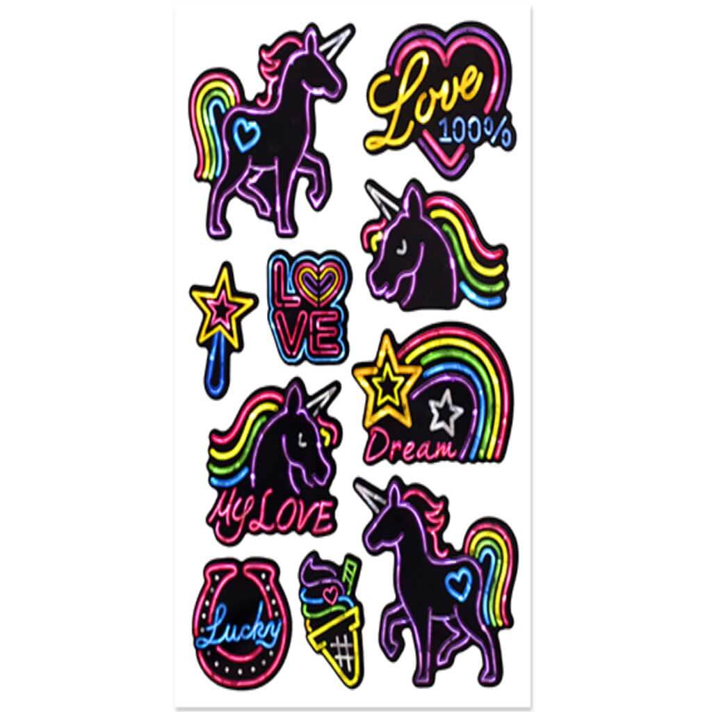 Paper Craft Sticker Holographic Unicorn Love 5.5 x 8.25 Neon