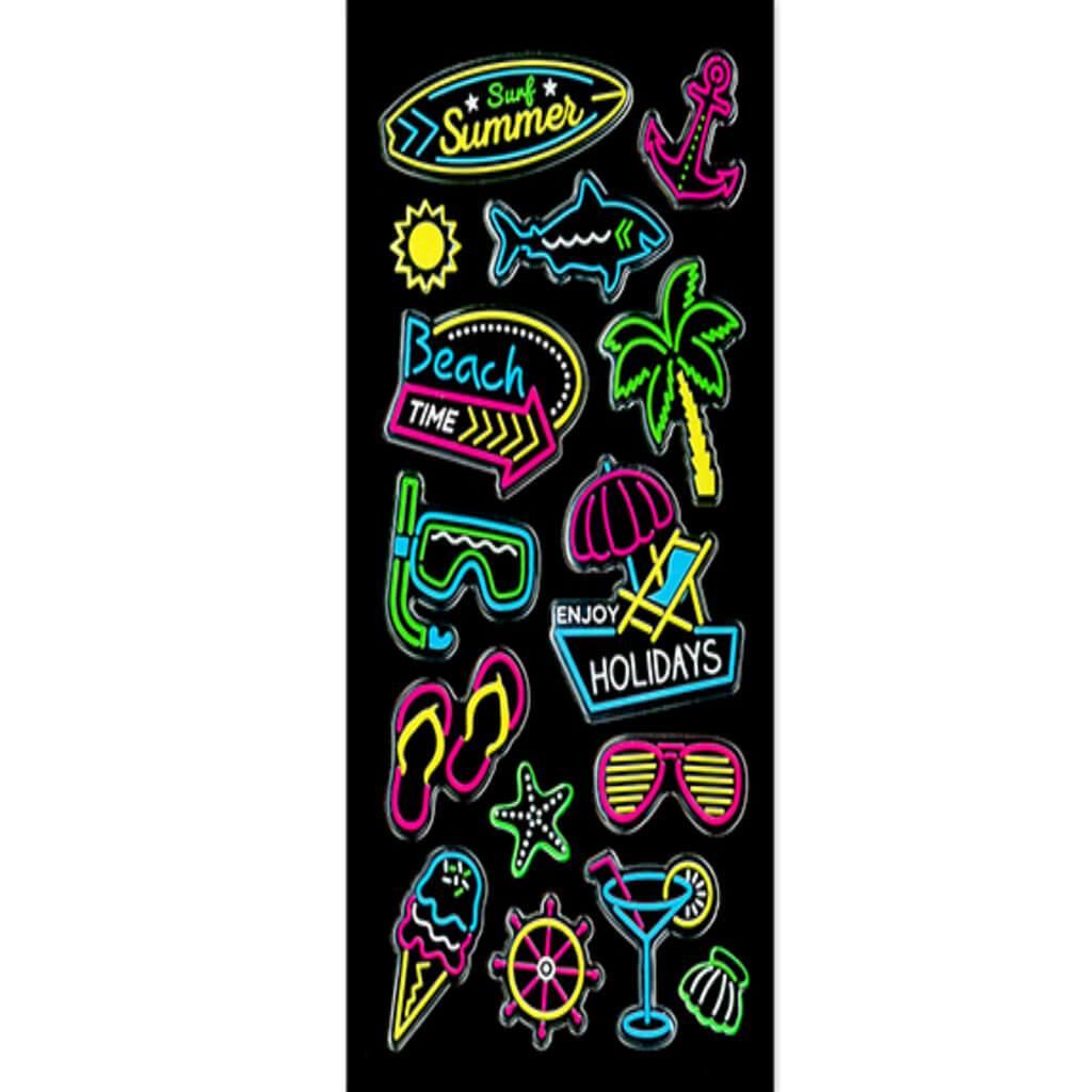 Craft Sticker 3D Neon Puffy Summer Holidays 9 x 17.5cm